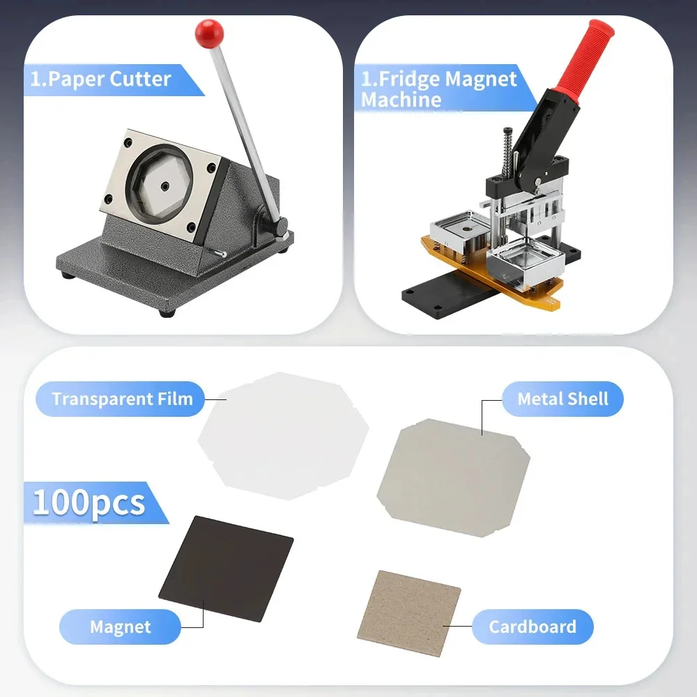 50×50mm Manual DIY Refrigerator Magnet Making Machine Custom Photo Kit For Gifts Souvenirs With 100Pcs Magnetic Parts+cutter