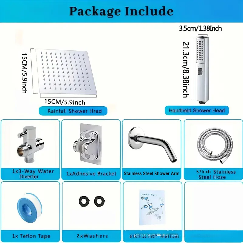 American concealed wall-mounted shower head set stainless steel top spray combination multi-functional with spray gun