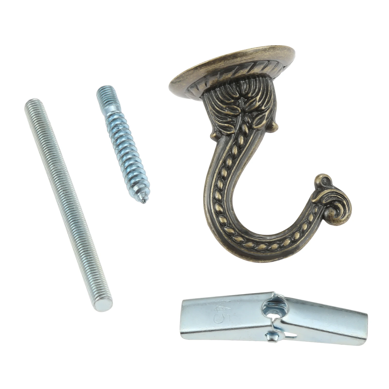 Swag Ceiling Hook w/screw Heavy Duty Metal Hanger Vintage Carving 55mm/2.17" + Spring Toggle Hanging Canopy Plant Curtain Light