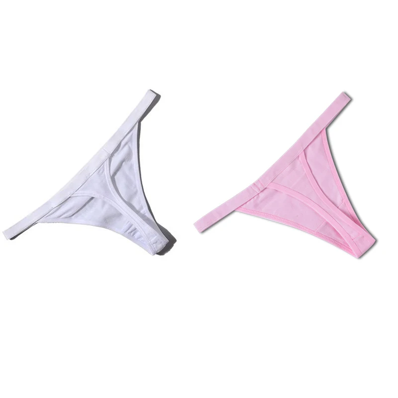 2 Pcs Sexy Women Cotton G String Thongs Low Waist Seamless Solid Color Underpants Comfortable Intimates Female Lingerie
