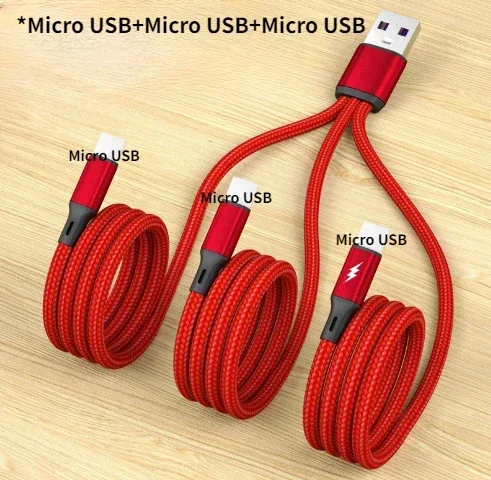 3 in 1 USB Charge Cable 3 Type-C 3 Micro USB Spliter Cord Fast Charging 5A For Mobile Phone Power Bank Charging Together 1.2m