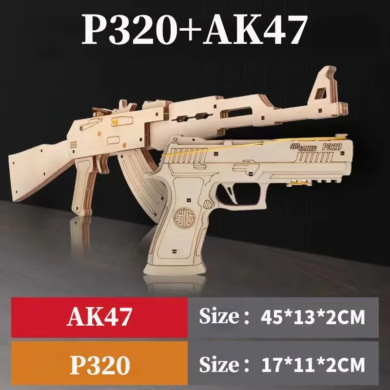 DIY AK47 Sand Eagle Rubber Band Guns Toys Wooden Mechanical Shooting Models Kits Assembly Build Block for Children Gifts