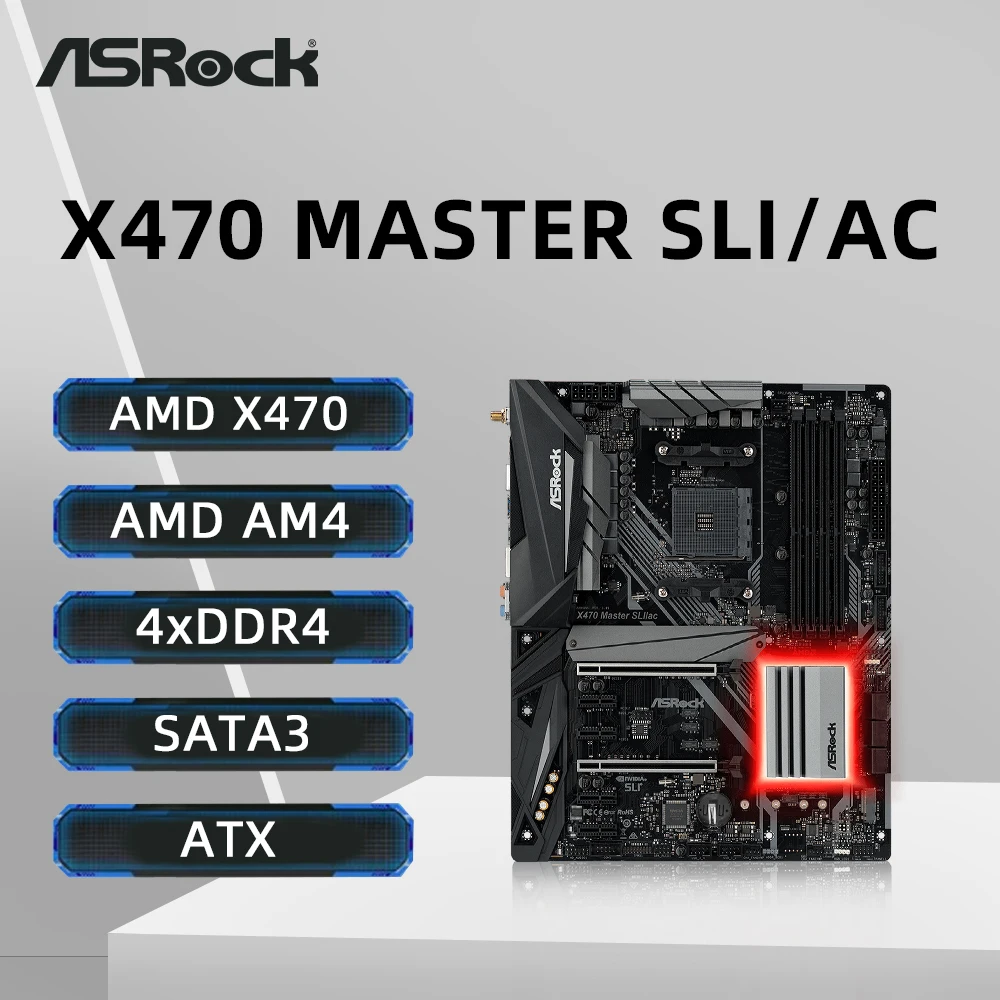 ASRock X470 MASTER SLI/AC Motherboard Supports AMD X470 Ryzen 9 5900X R7 5700X3D R5 5600 CPU 4xDDR4 NVME M.2 AM4 Mainboard