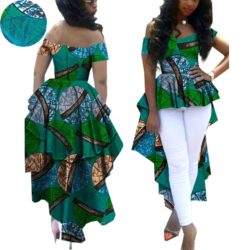 African Clothes for Women AFRIPRIDE Ankara V-neck Off Shoulder Coat with Dashiki Double Ankle-length Back Plus Size A722412