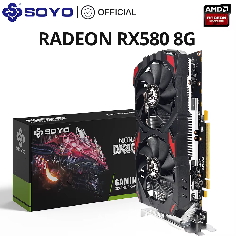 SOYO AMD Radeon RX580 8G Graphics Card GDDR5 Memory Video  Card HDMI DP DVI PCIE3.0x16 for Gaming Computer GPU Card