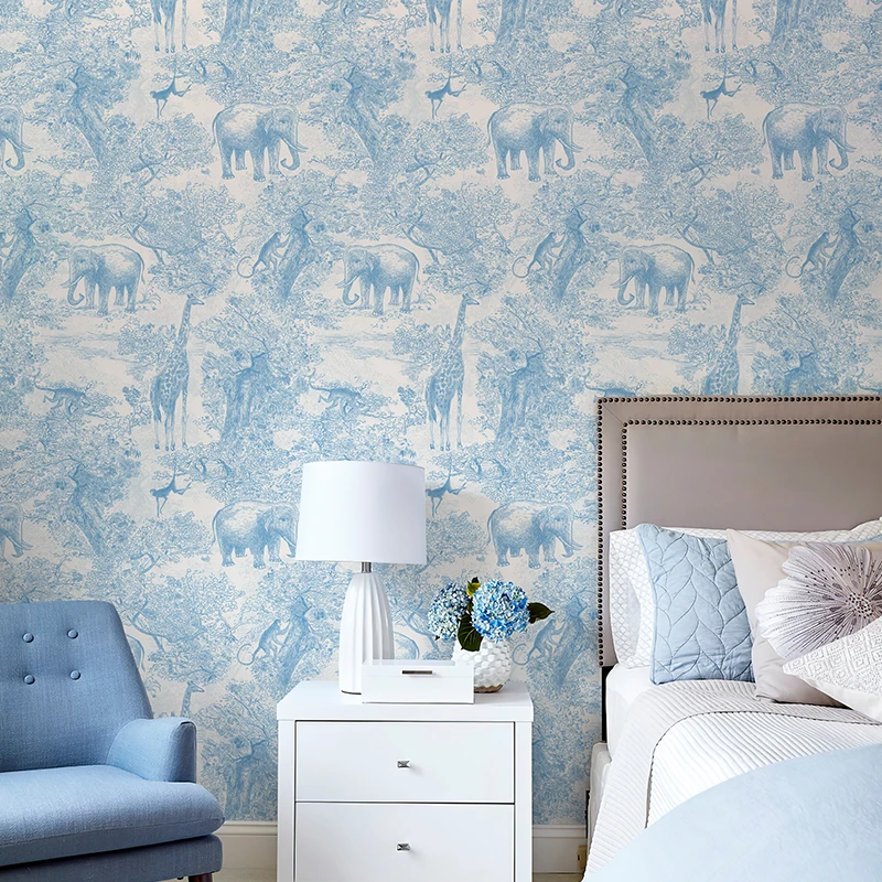 Sky Blue Jungle Wallpaper Animal Trees Peel And Stick Forest PVC Wallpaper Self-adhesive Furniture Vinyl Cabinet Stickers