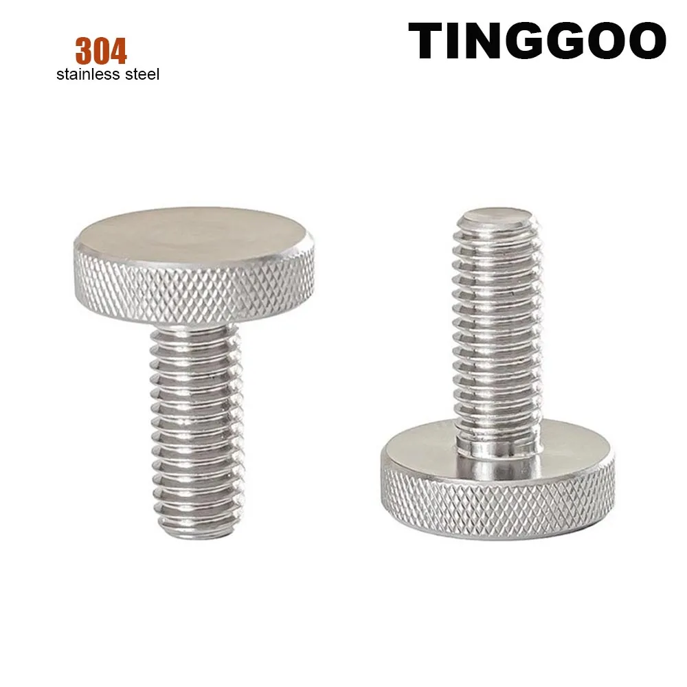 2pcs M3 M4 M5 M6 M8 M10 GB835 304 Stainless Steel Knurl Flat Round Head Hand Tighten Curtain Wall Glass Thumb Screw Bolt DIN653