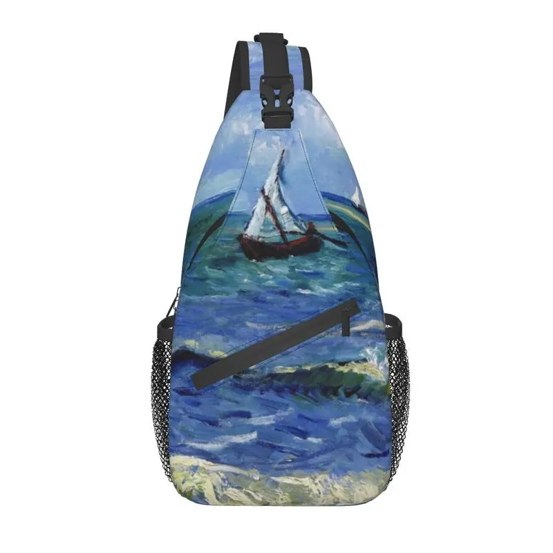 Vincent Van Gogh Painting Sling Crossbody Chest Bag Men Casual Almond Blossoms Shoulder Backpack for Traveling
