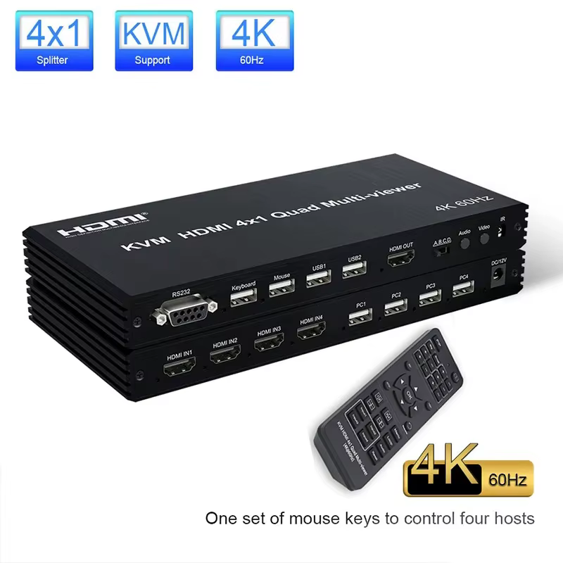 4K HDMI KVM Multiviewer Switch 8 in 1 Out KVM HDMI USB Screen Multi Viewer Seamless 8x1 Multiplexer for 8 PC Share Monitor Mouse