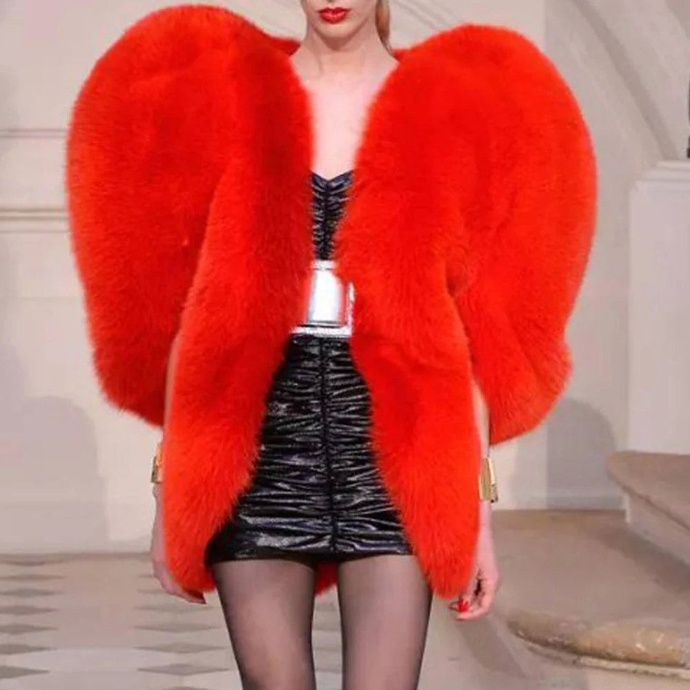 2025 Women Winter Furry Red Heart Faux Fur Coat Female Plus Size Sleeveless Plush Jacket Lady Large Loose Warm Fluffy Cardigan