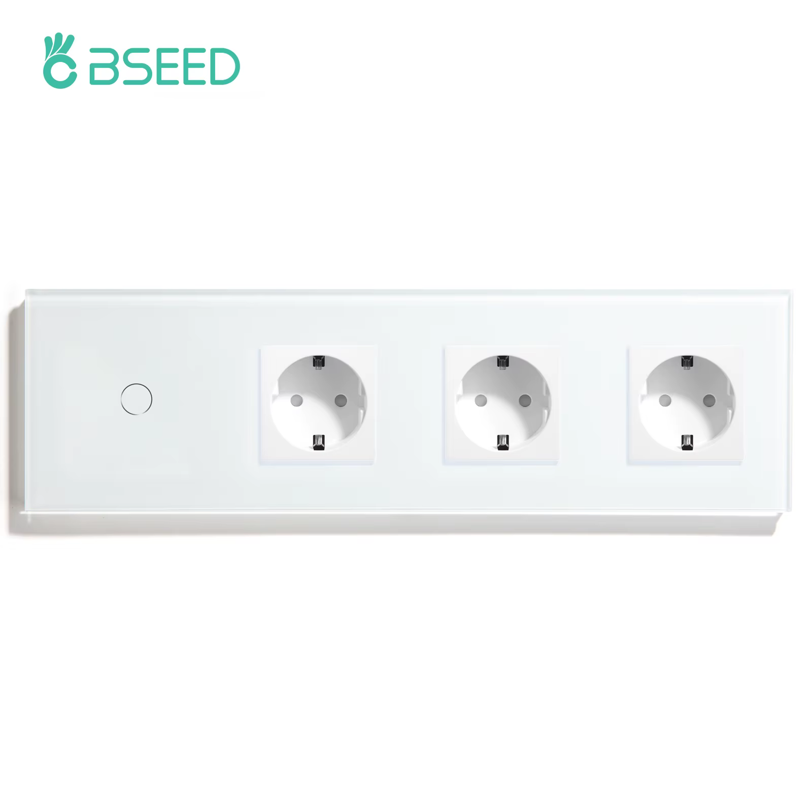 BSEED 1/2/3Gang Touch Switch 1Way Plus Triple Wall Sockets EU Standard Blue Backlight Glass Panel 299mm
