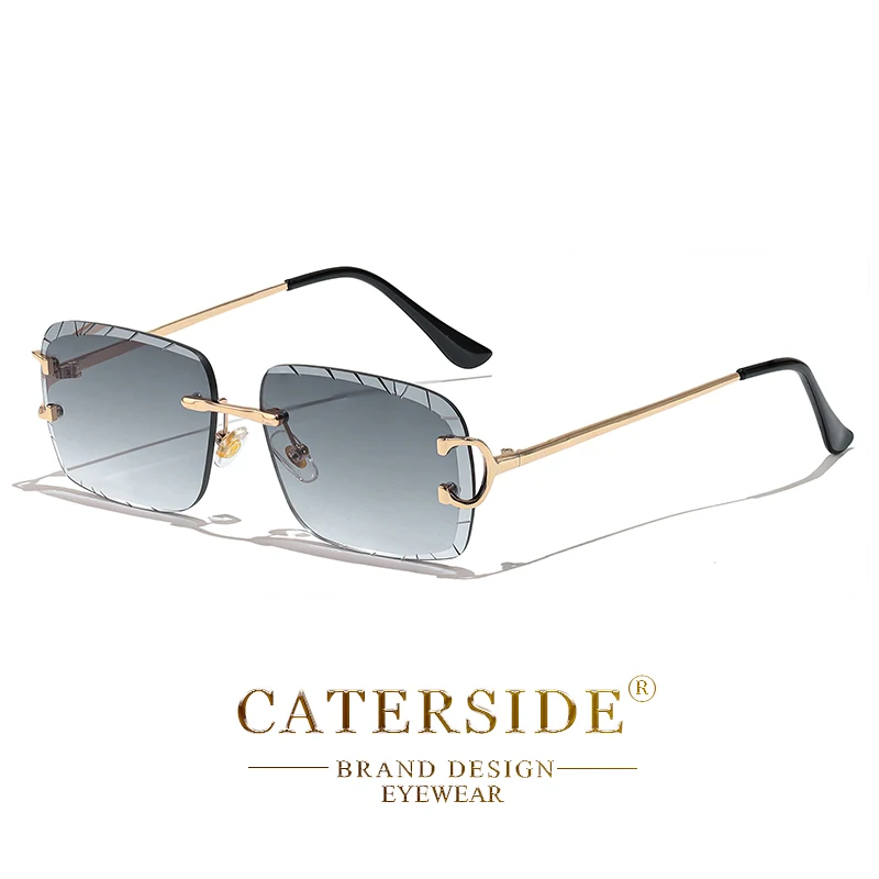 CATERSIDE Rimless Gradient Square Sunglasses Man Diamond Copper Frame Sun Glasses Punk Women's Small Frameless Eyewear UV400