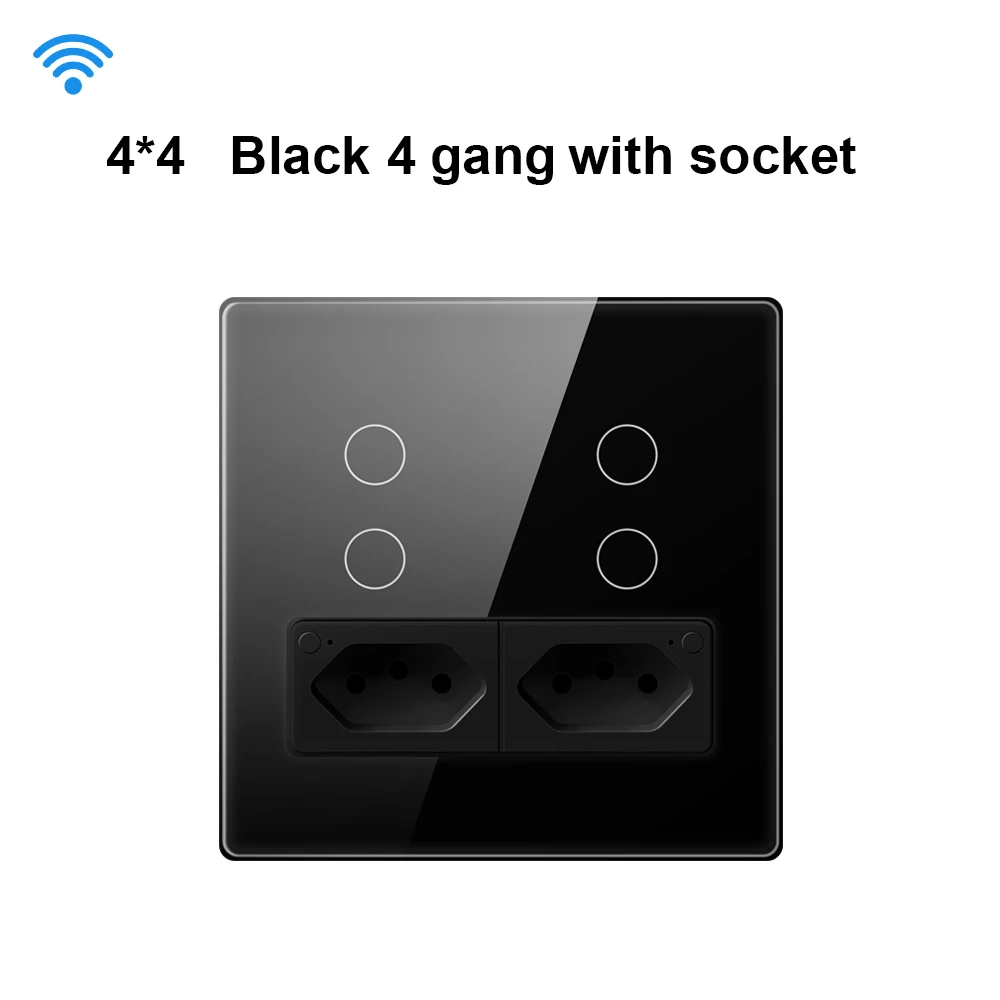 AVATTO Tuya WiFi/ZigBee Smart Brazil Wall Switch & Socket,4X4 Glass Panel 4 Buttons Switch 2 Socket Works With Alexa Google Home