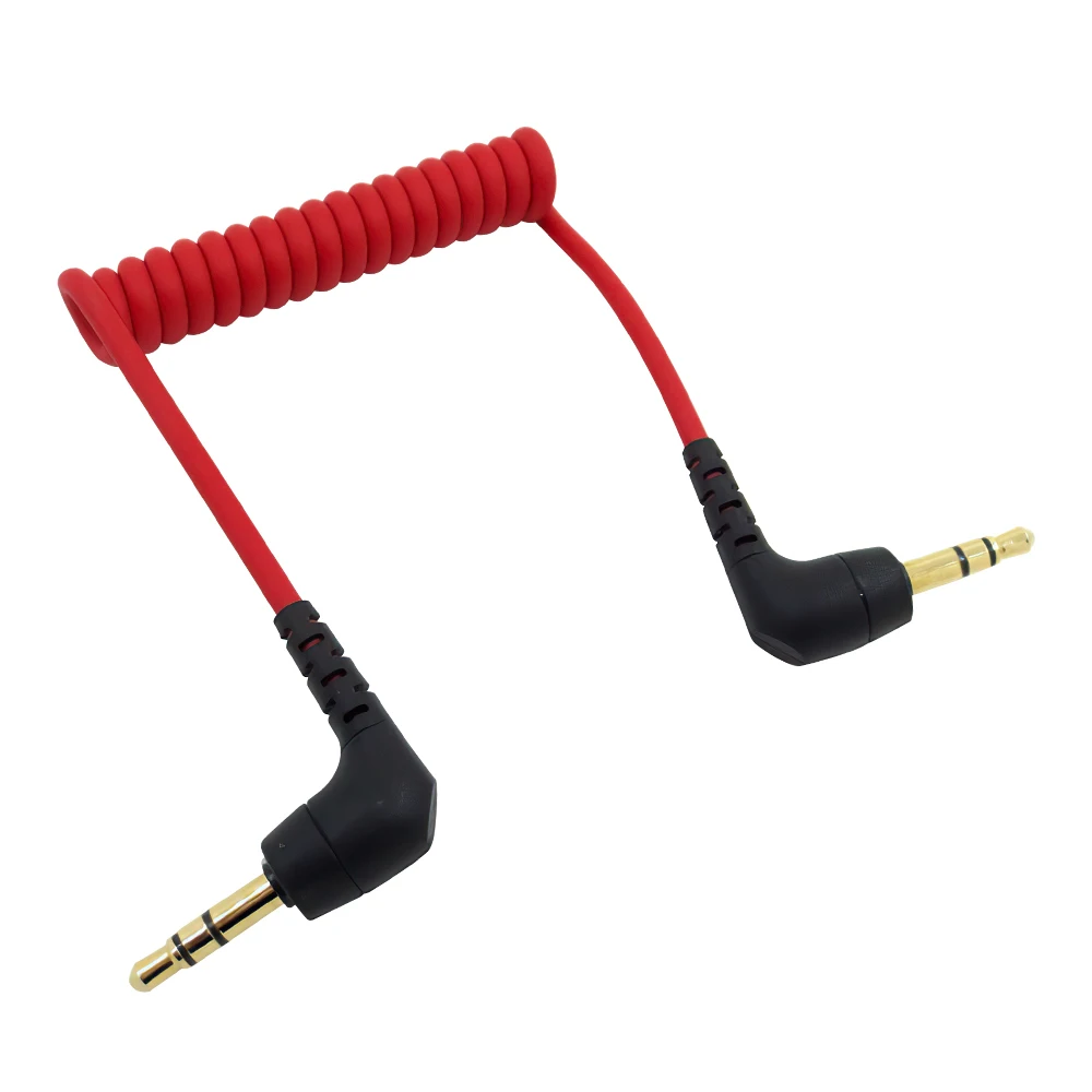 3.5mm TRS Cable For BOYA Rode SC2 SC7 Microphones Mic Spring Coiled Cord Camera Phone PC Right Angled Elbow HIFI Audio Connecter