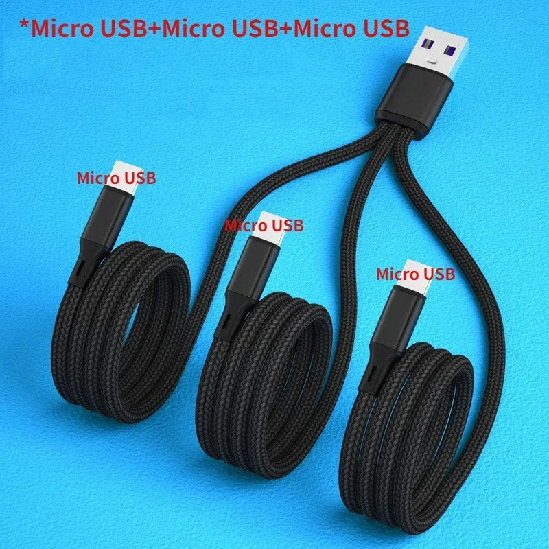 3 in 1 USB Charge Cable 3 Type-C 3 Micro USB Spliter Cord Fast Charging 5A For Mobile Phone Power Bank Charging Together 1.2m