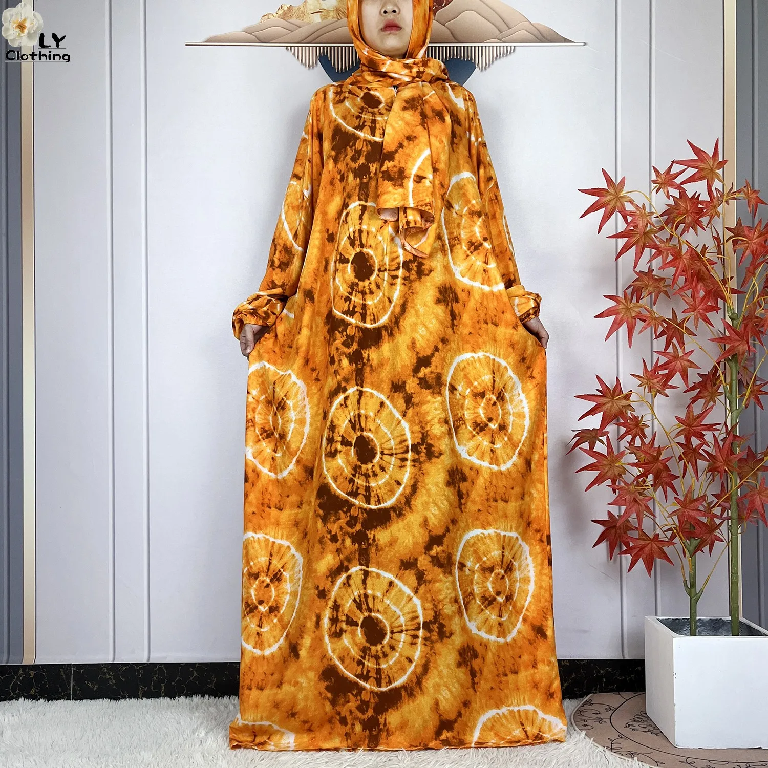 New Muslim Long Sleeved Cotton For Women Ramadan Prayer Turkey Middle East Femme Robe Floral Loose African Abaya Dress Scarfs