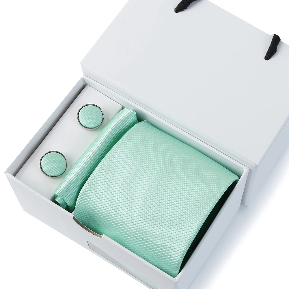 HUISHI Men's 7.5cm Ties Set Formal Luxury Bussiness Cravat Neckties Pocket Square Cufflinks White Box Wedding Gift For Husband