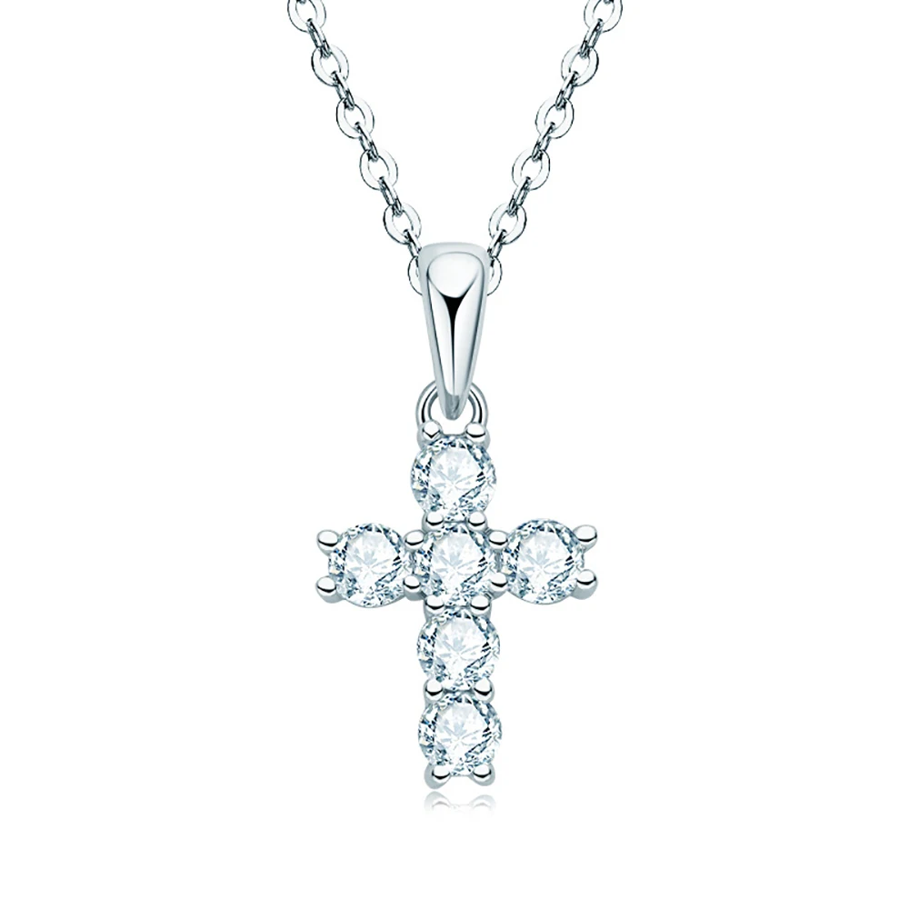 Serenity 0.6ct D Color Moissanite Cross Necklace For Women Anniversary Gift S925 Silver Crucifix Pendant Neck Chain Fine Jewelry
