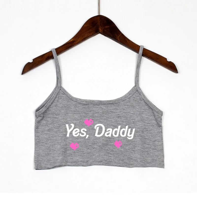 YES DADDY Heart Summer Women's Crop Top Sexy Elastic Cotton Camis Sleeveless Short Tank Top Bar Tops Women