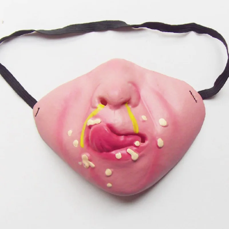 Men Women Funny Half Face Mask Big Teeth Smile Simulated Ugly Face Latex Half Masks Halloween Cosplay Costume Props Trick Mask