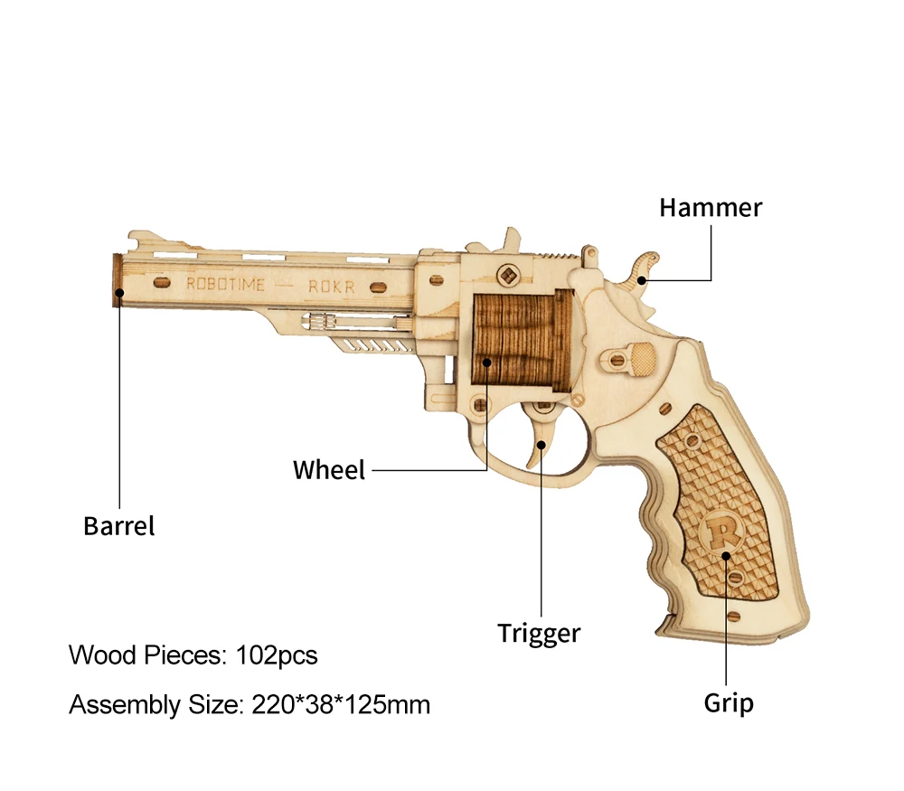 Robotime 3D Wooden Puzzle Rubber Band Guns  Justice Guard  Toy Corsac  M60 For Teens Funny Outdoors Game Shooter Gifts LQ401