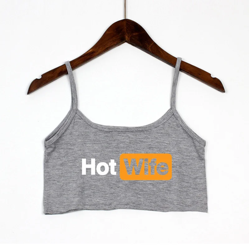 Funny HOT WIFE Letters Print New Sexy Crop Top Summer Women's Sexy Elastic Cotton Camis Sleeveless Short Tank Top Bar Women