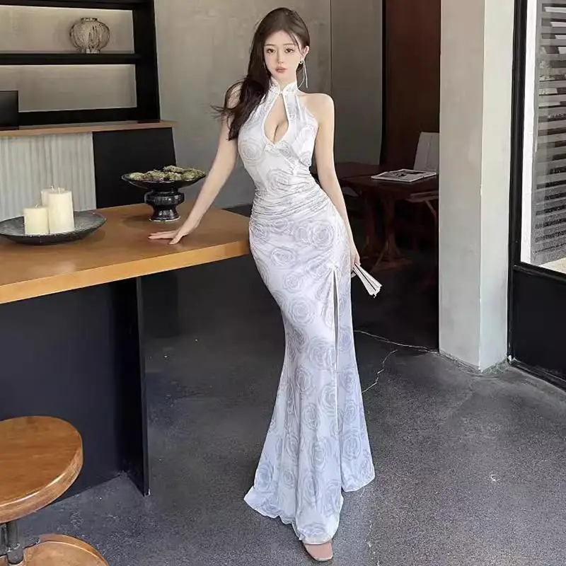 150kg Plus Size Chinese Qipao Dress for Women Sleeveless  Mandarin Cheongsam Sexy Slim Maxi Dresses Traditional Party Clothes