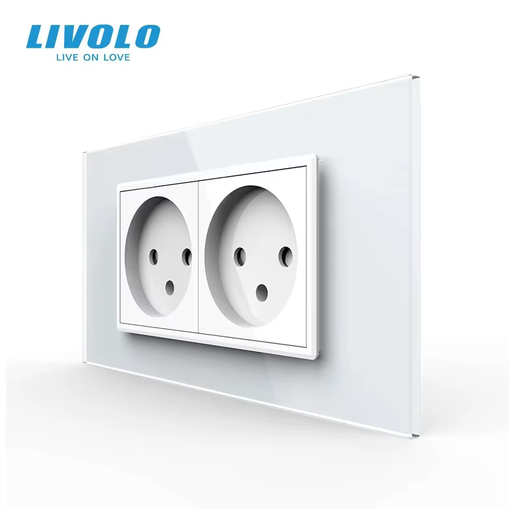 LIVOLO Double Power Socket Israel 16A Outlet Converter,Tempered White/Black Glass Panel, AC 100~250V for Home Improvement