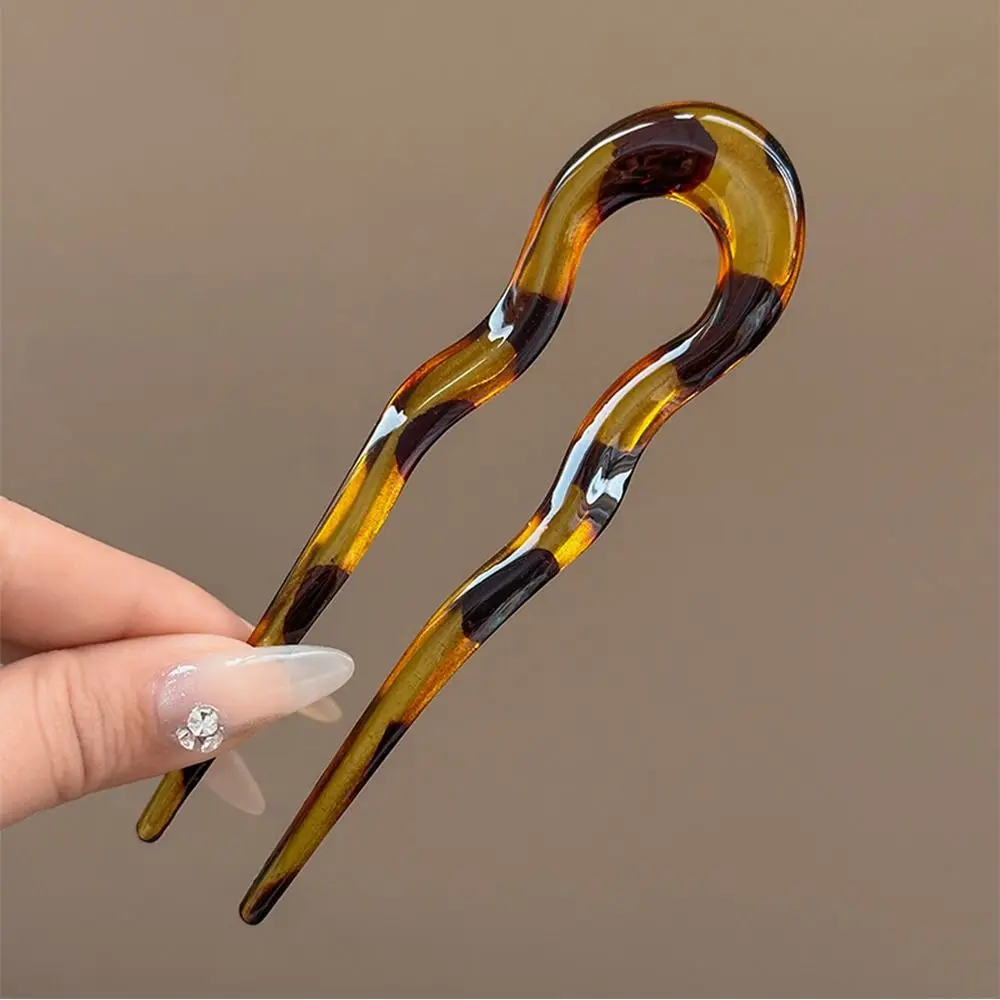 Fashion U-Shaped Hair Fork Geometric Design Hairpin Acetate Hair Sticks Hair Styling Tools Tortoiseshell Headwear Accessories
