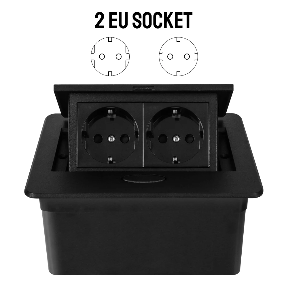Metal Panel Table Outlet Black Silver Hidden For Meeting Room Office Kitchen EU USB Type-C Slow Pop-Up Desktop Socket