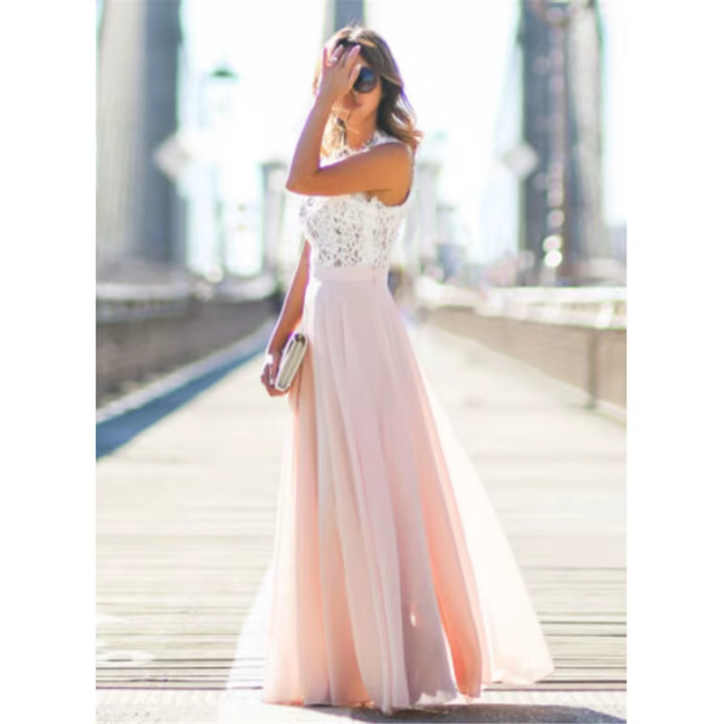 Hot Sell Women Sexy Vestidos Party Dresses Nude Pink Beach Summer Boho Maxi Long Hollow Out Patchwork Sundress plus size