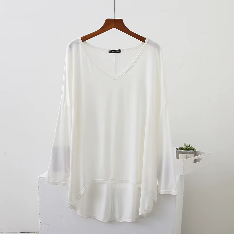 Batwing V-Neck Tshirts Modal Loose T-shirt Women Autumn bottoming Tee tops Plus size