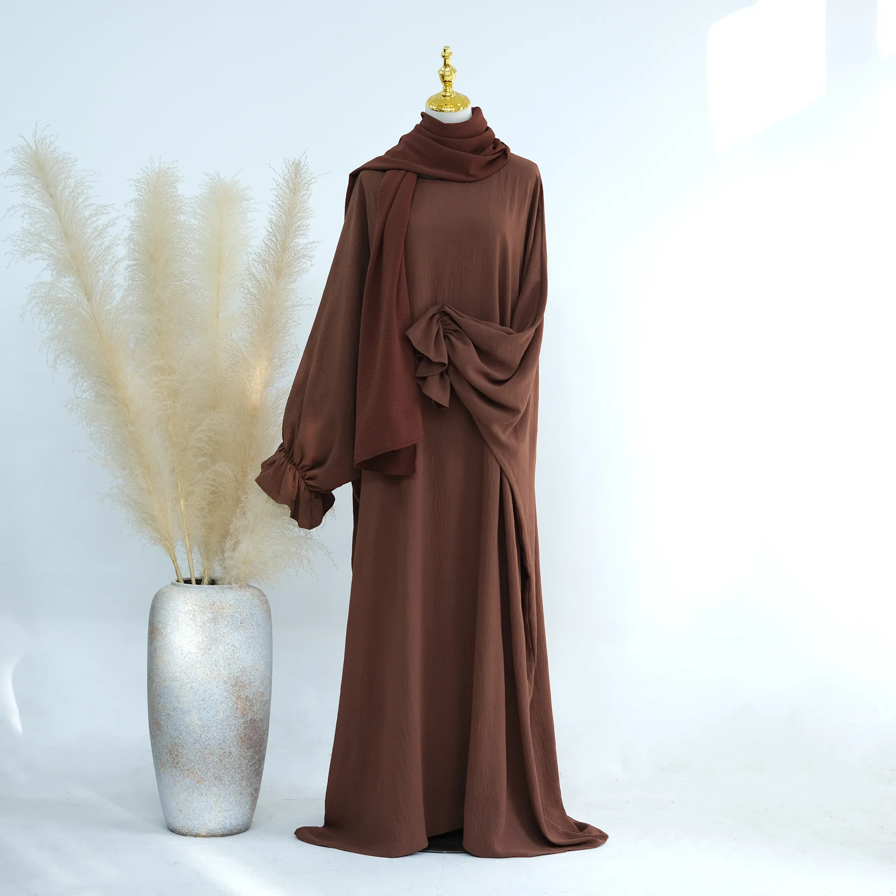 Fashion 2 pieces set  Muslim Robe abaya syari Oversized Loose Soft Dress female full length Muslim abaya Worship Service abayas
