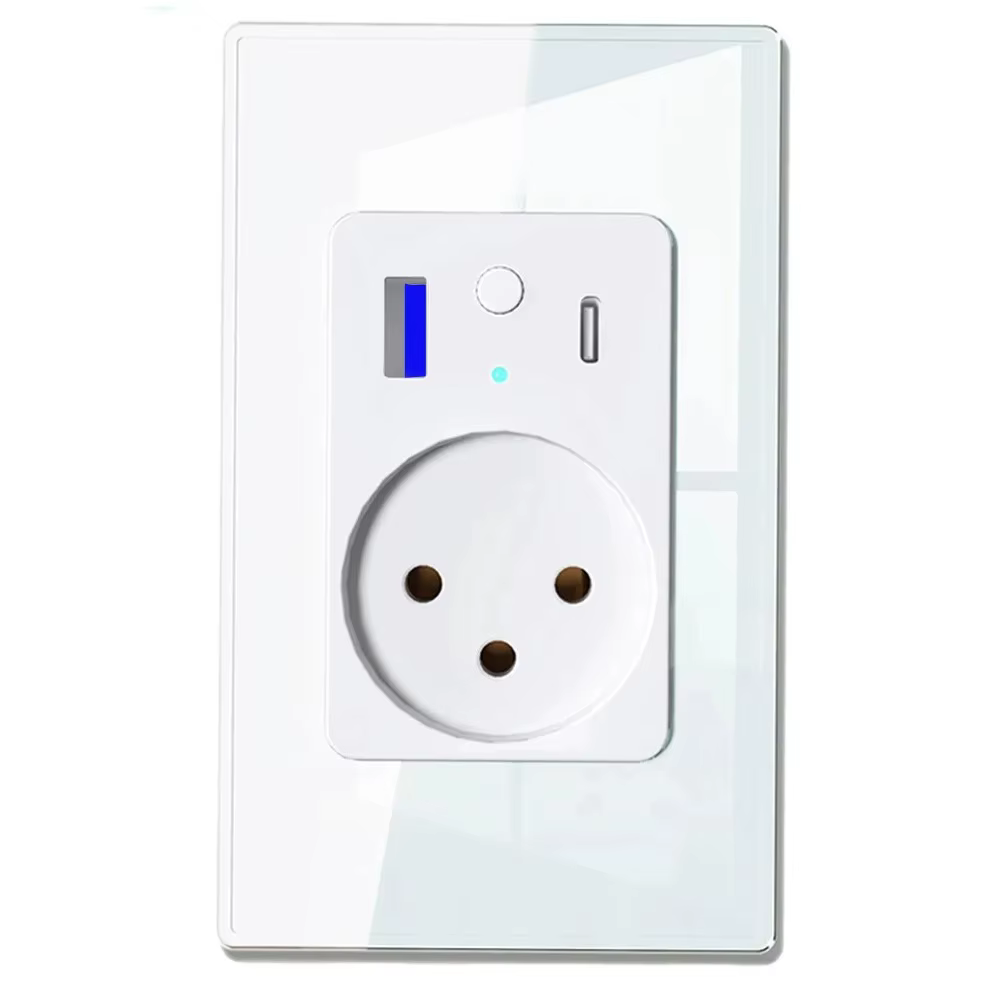 Tuya Wifi Smart Life Israel Power Wall Socket USB 3A Type C PD 30W for Iphone EU Plug Outlet Glass Panel by Alexa Google Home