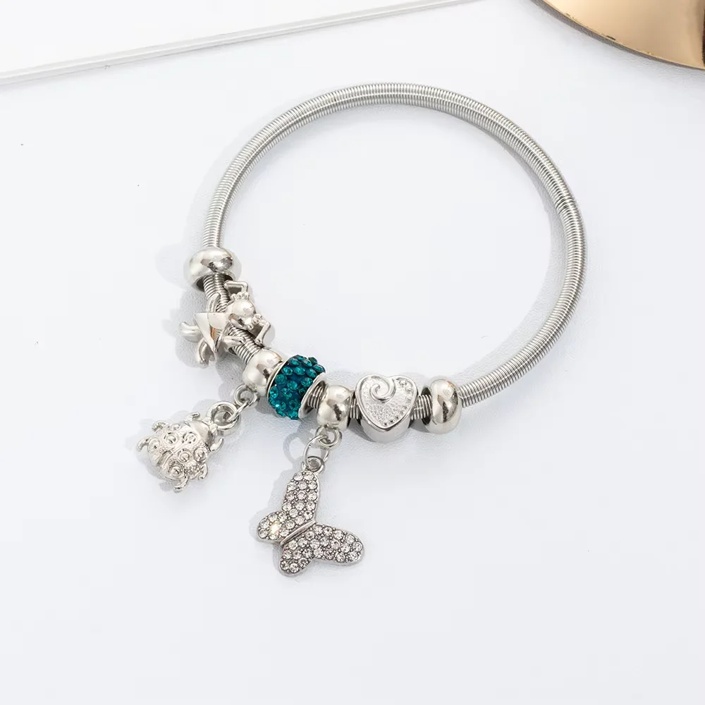 Pan's Animal Element Beetle Pendant Water Diamond Butterfly Pendant Bracelet Spring Elastic Bracelet Summer Exquisite Gift