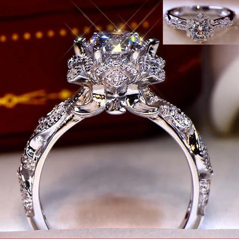 New Carat Moissanite Flash Bridal Wedding Ring with Crystal Creative Twist Band Women's Fancy Finger Accessories Fashion Jewelry