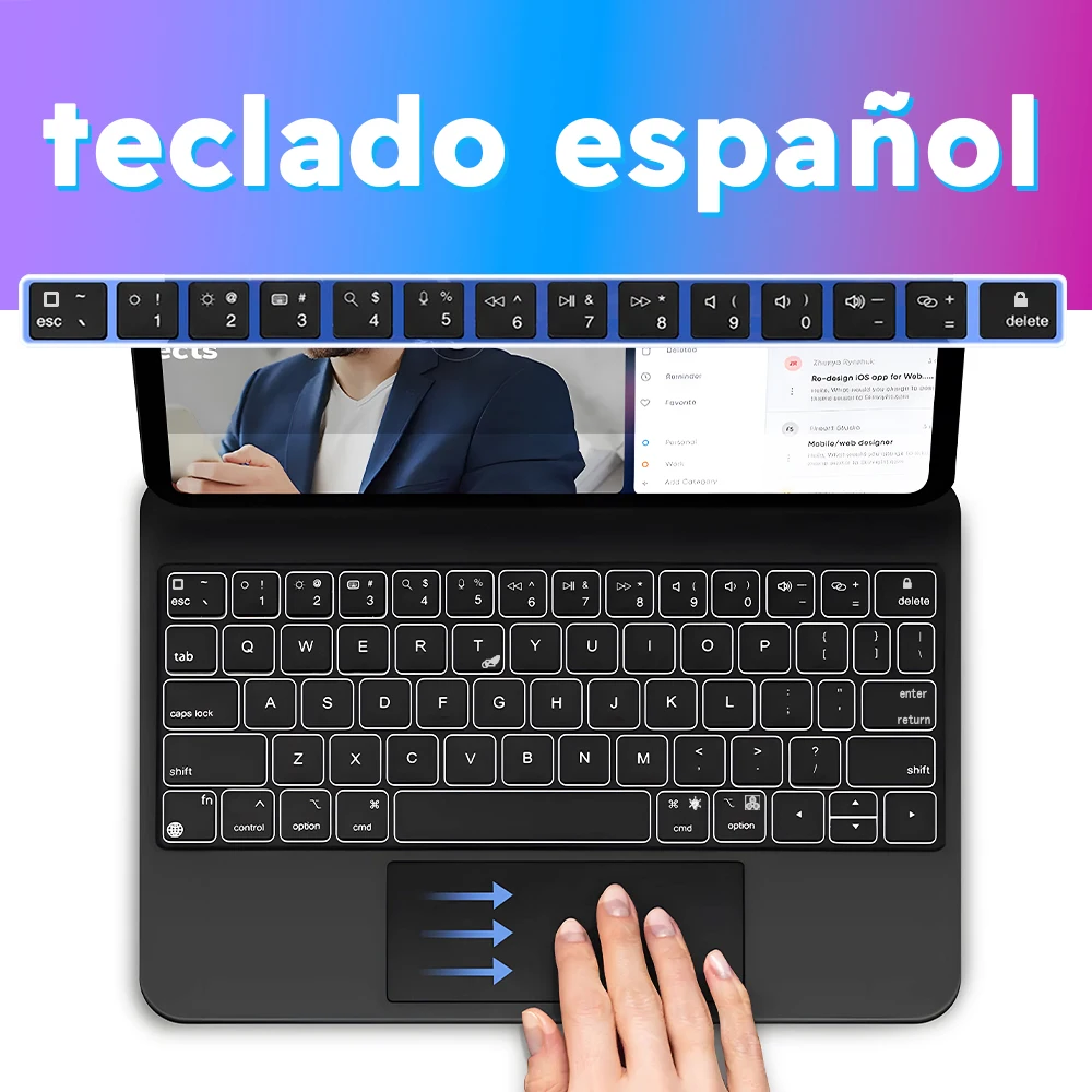 EMTRA Magic Backlight Keyboard for iPad 10 10th Pro 11 12.9 2022 2021 Air 4 5 10.9 Case Keyboard Spanish Korean Arabic Keyboard