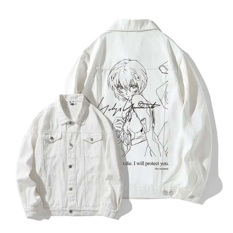 Ayanami Rei Anime EVA EVANGELION 01 Trendy Brand Style Loose Denim Jacket for Men and Women Plus Size Birthday Gift