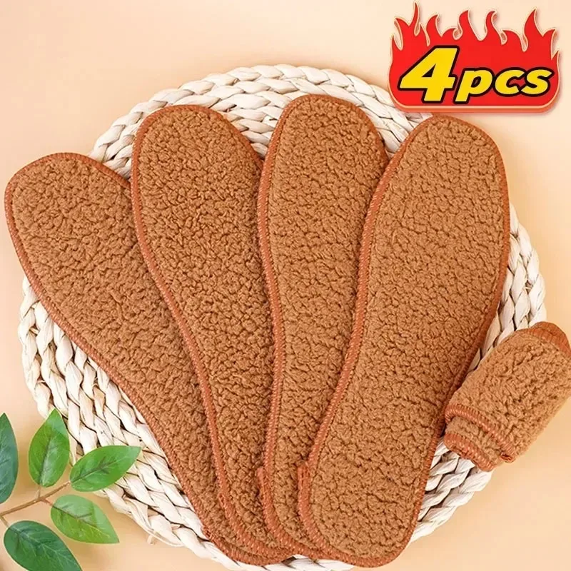 2/4pcs Wool Warm Shoes Insole Thicken Snow Boots Shoe Sole Thermal Insert Winter Sports Running Insoles Men Woman Heating Pads