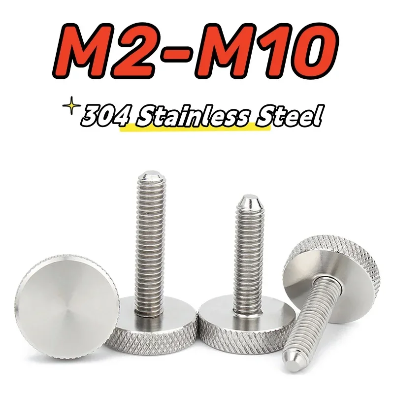 M2 M2.5 M3 M4 M5 M6 M8 M10 304 Stainless Steel Knurl Flat Big Round Head Hand Tighten Curtain Wall Glass Thumb Screw Bolt DIN653