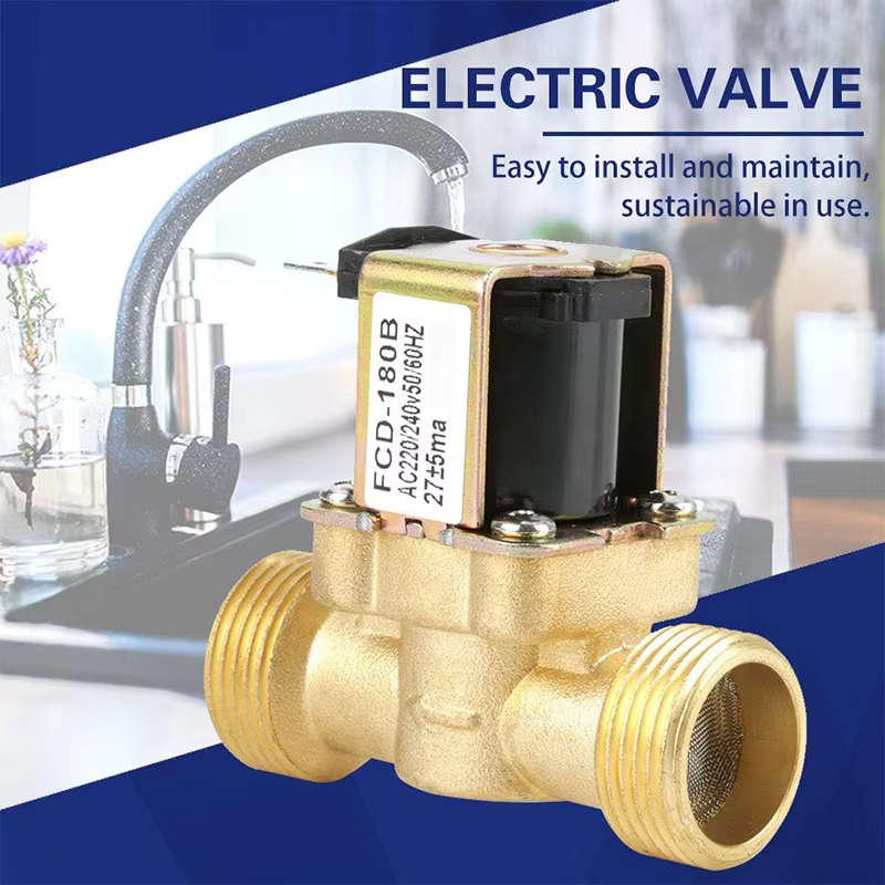 Brass Electric Solenoid Valve AC220V DC12V Integration Faucet Solenoid for Valve Control Normally Closed G1/2''
