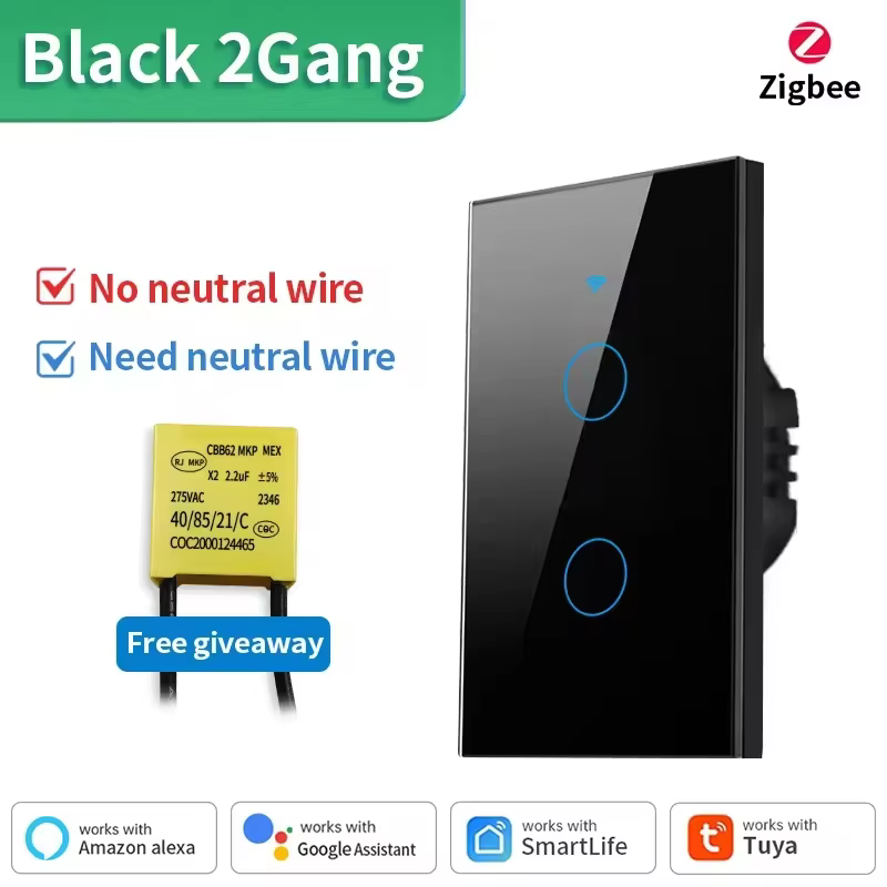 Zigbee 2gang Black
