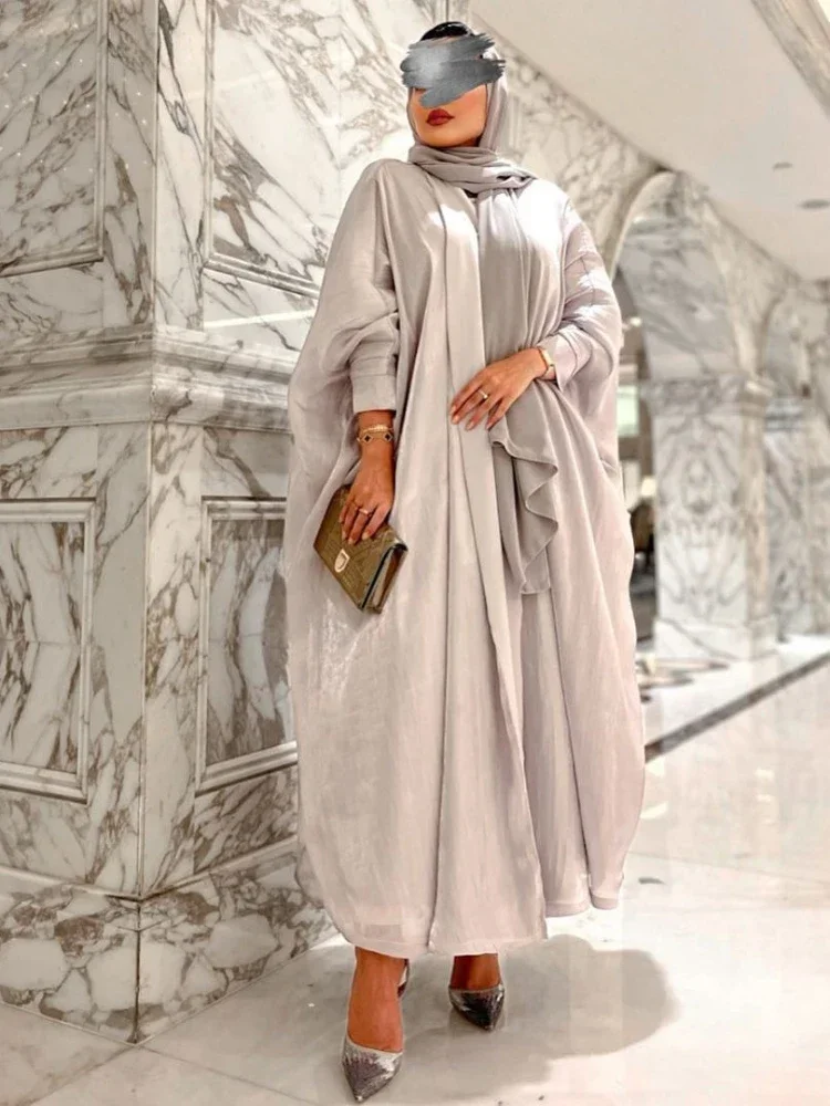 Morocco Dress Silky Satin Abayas for Women Muslim Eid Maxi Abaya Long Bat Sleeve Robe Dress Caftan Dubai Longue Vestidos Largo