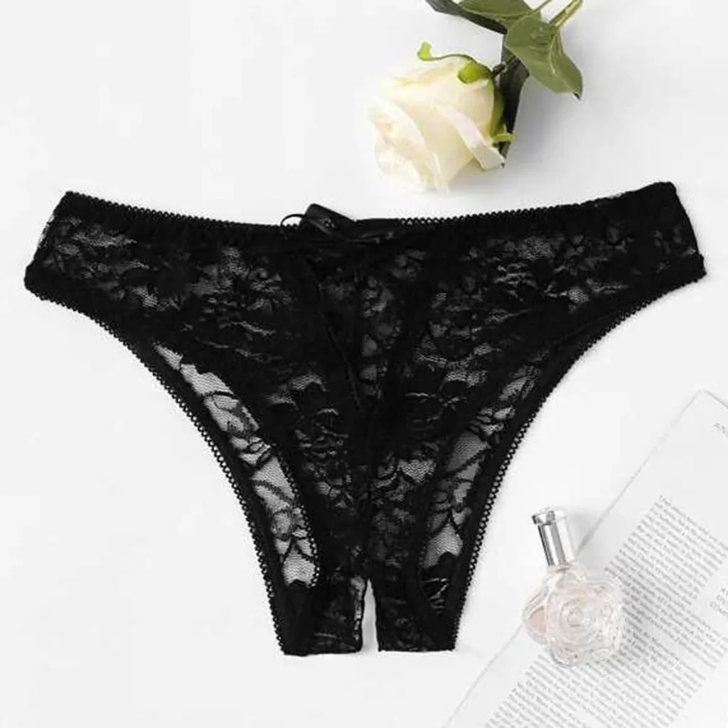 Sexy Floral Lace Panty Solid Color Brief Plus size Crotchless Thong Sexy Open Bottom Lingeries for woman нижнее бельё женское