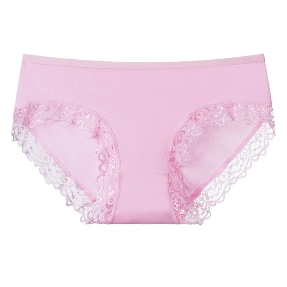 Women Underpants Seamless Soft Lace Breathable Mid Waist Moisture-wicking Elastic Anti-septic Butt-lifted Lady Briefs Panties