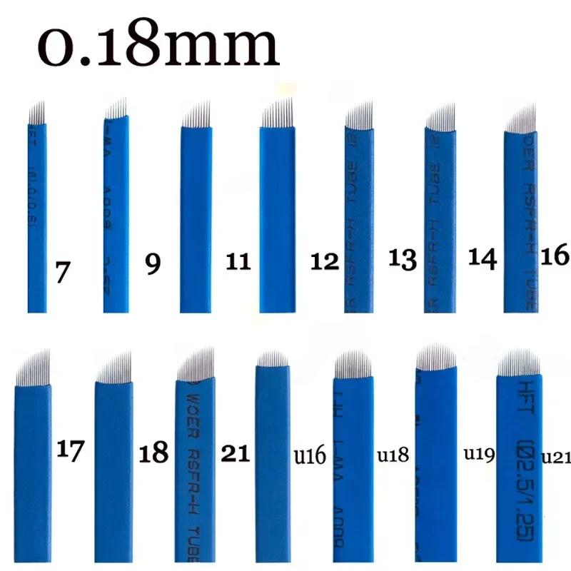 50pcs 0.18mm Flat Tattoo Needles for Fog Eyebrow Tebori Blades Permanent Makeup Tattoo Eyebrow Embroidery Manual Pen