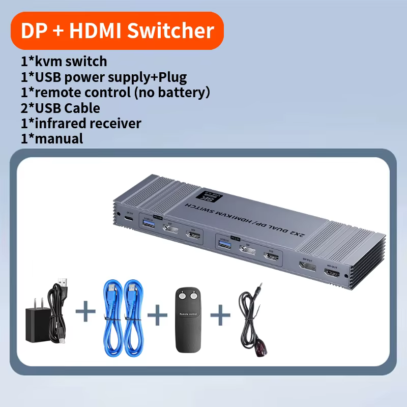 2X2 DP HDMI KVM Switch Dual Monitor 4K 120Hz Extended DisplayPort 2 in 2 out for Share USB 3.0 Dual Display Matrix KVM Switcher