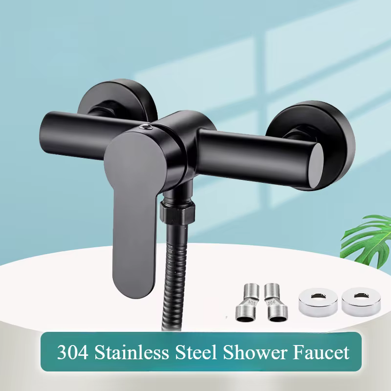 304 Stainless Steel Bathroom Shower Faucets Triple Bathtub Faucet Wall Mounted Hot and Cold Water Mixer Valve Nozzle Tap G1/2in
