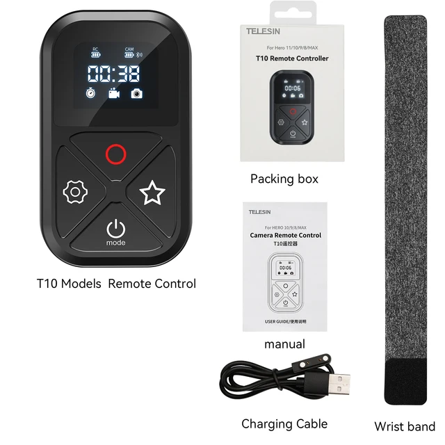 TELESIN T10 Bluetooth Remote Control For GoPro Hero 12 11 10 9 8Max Smart Device Wireless Smart Remote For GoPro 80M Accessories