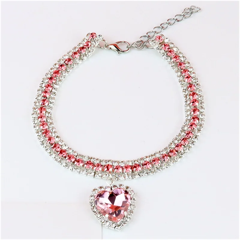 Dog Shiny Rhinestone Collar Cat Heart Diamond Jewelry Necklace Pet Bling Princess Collar Puppy Supplies Chihuahua Accessories